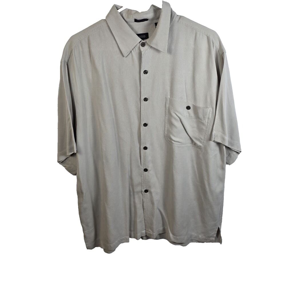 Izod Men's Large Ivory 100% Silk 3/4 Sleeve Button‎ Down Shirt - Thumbnail 8