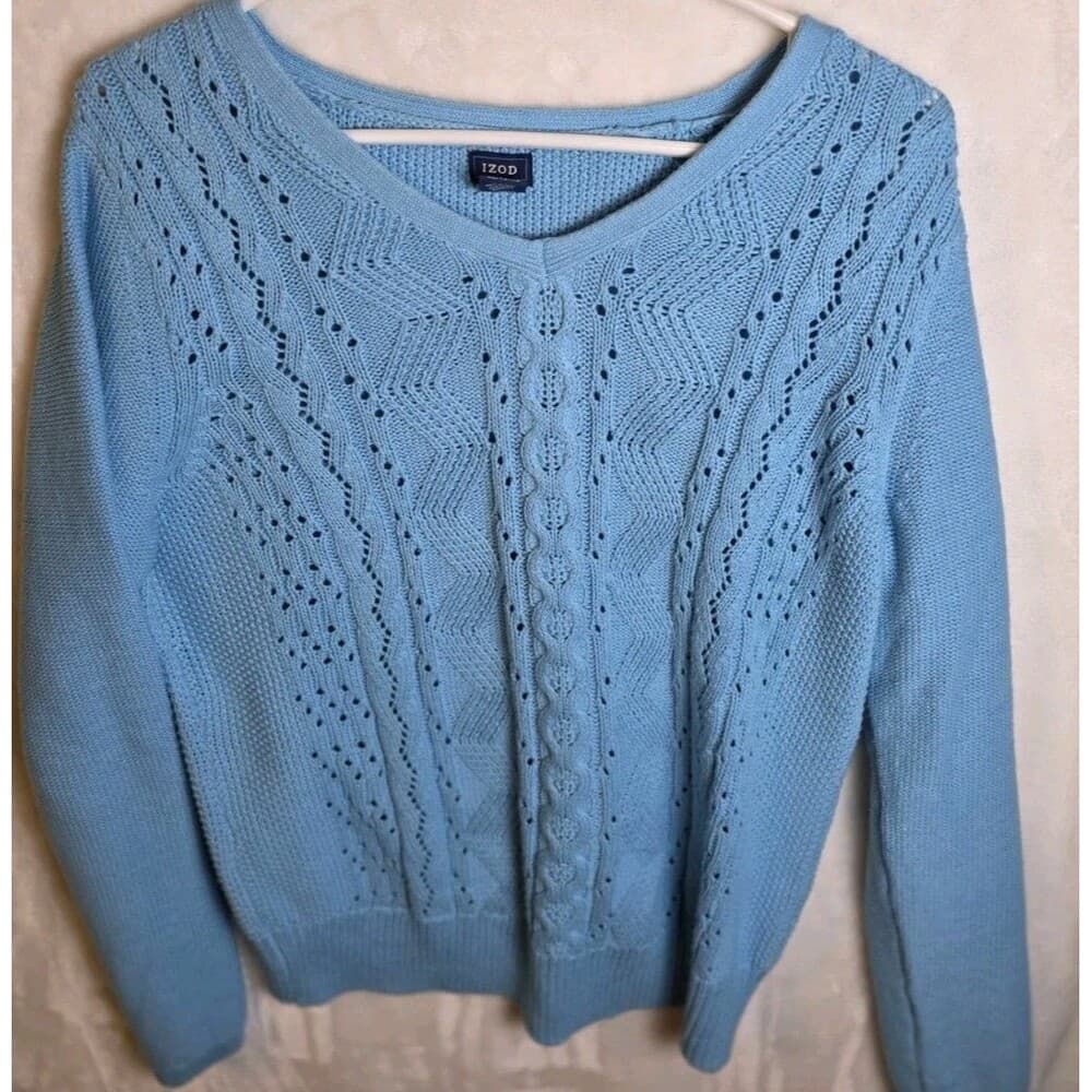 Izod Womens Size M V Neck Light Blue Sweater‎ - Thumbnail 6