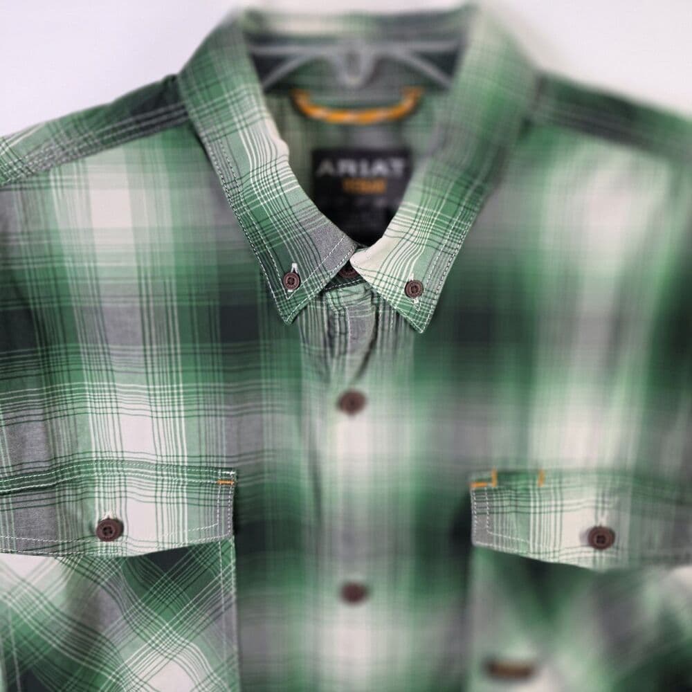 Ariat Rebar Men's Large Green Plaid Short Sleeve Workwear Button Down Shirt - Thumbnail 6