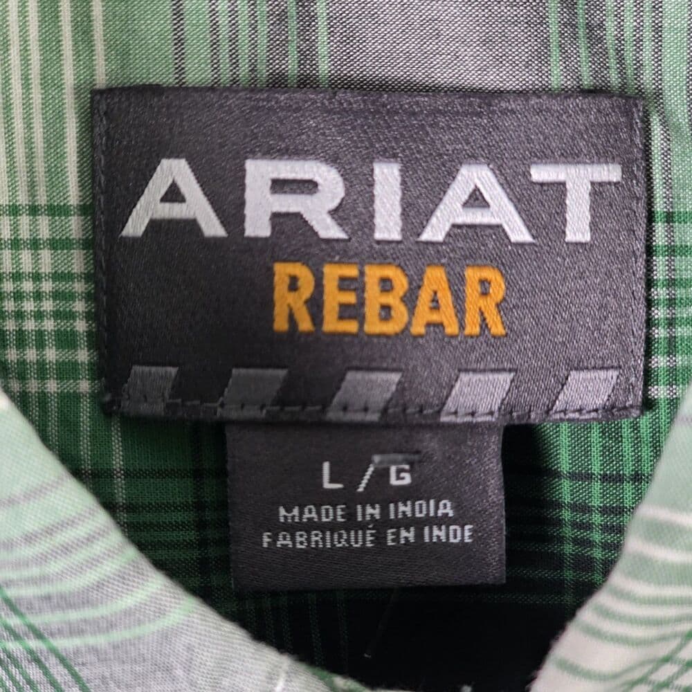 Ariat Rebar Men's Large Green Plaid Short Sleeve Workwear Button Down Shirt - Thumbnail 3