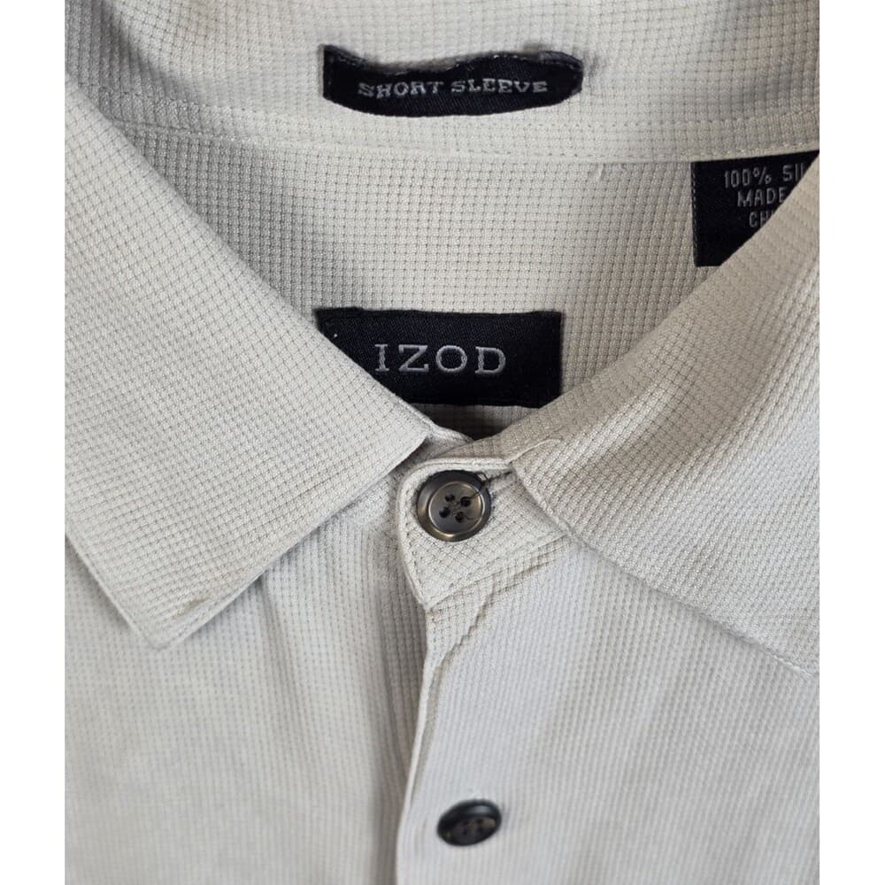 Izod Men's Large Ivory 100% Silk 3/4 Sleeve Button‎ Down Shirt - Thumbnail 2