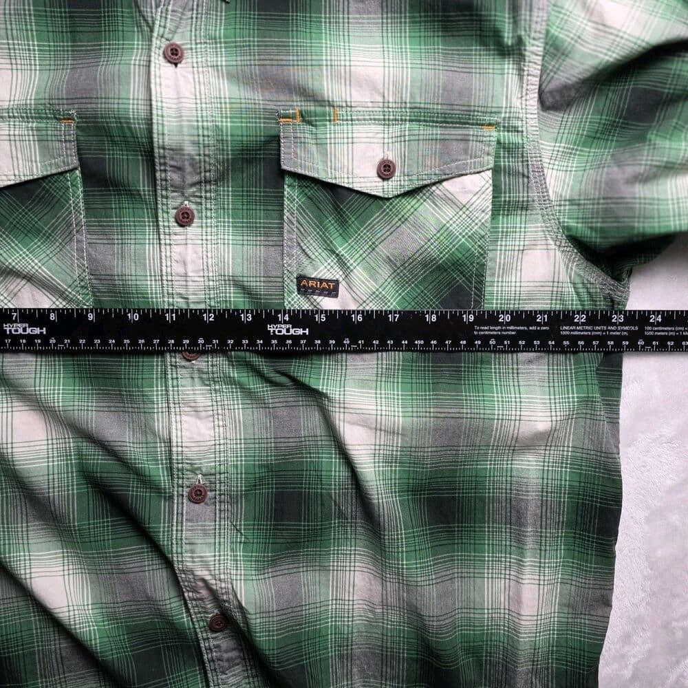 Ariat Rebar Men's Large Green Plaid Short Sleeve Workwear Button Down Shirt - Thumbnail 7