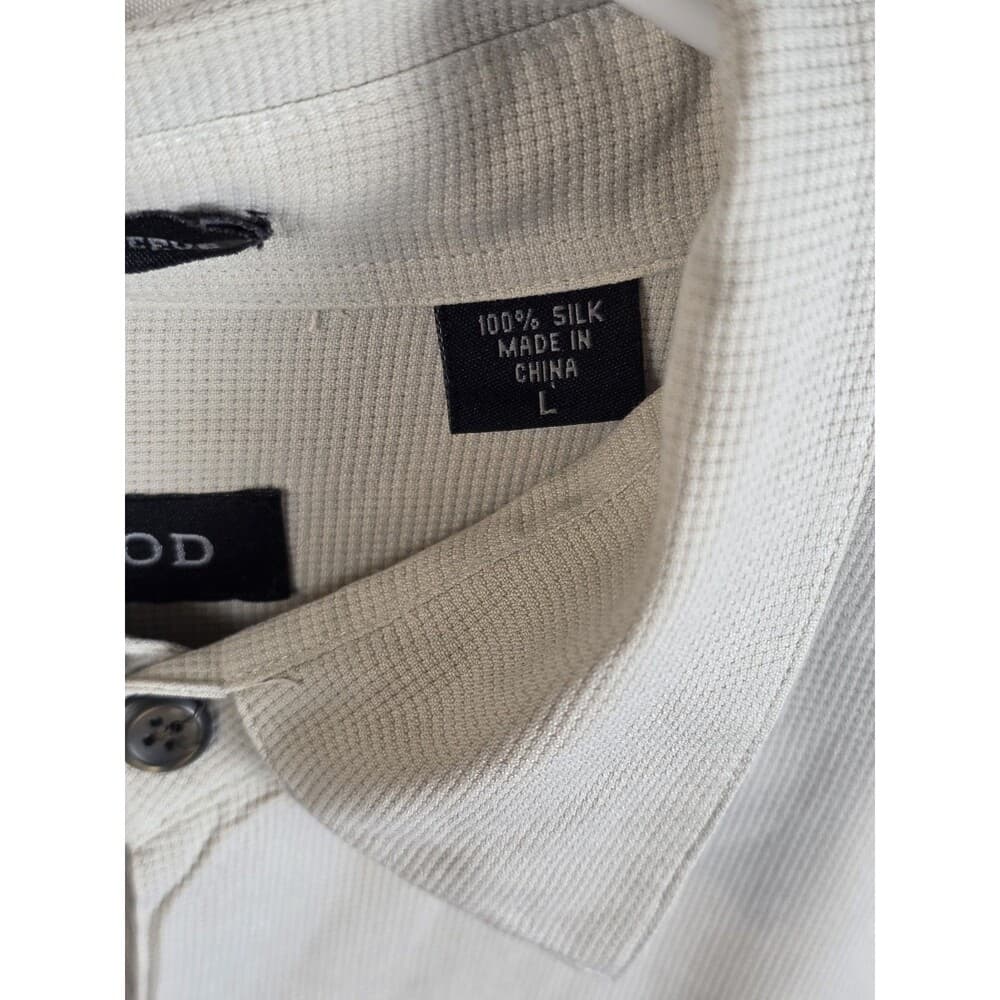 Izod Men's Large Ivory 100% Silk 3/4 Sleeve Button‎ Down Shirt - Thumbnail 3