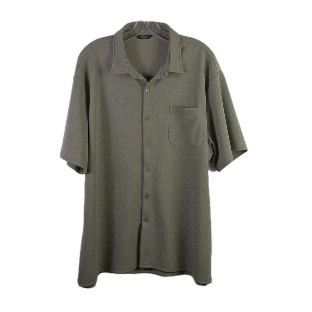COOFANDY Mens Olive Short Sleeve Cuban Collar‎ Shirt Casual Button Down XL - Thumbnail 8