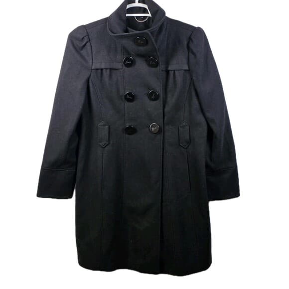 VTG Guess Women's XL Classic Military Style Black Wool Blend Coat - Thumbnail 13