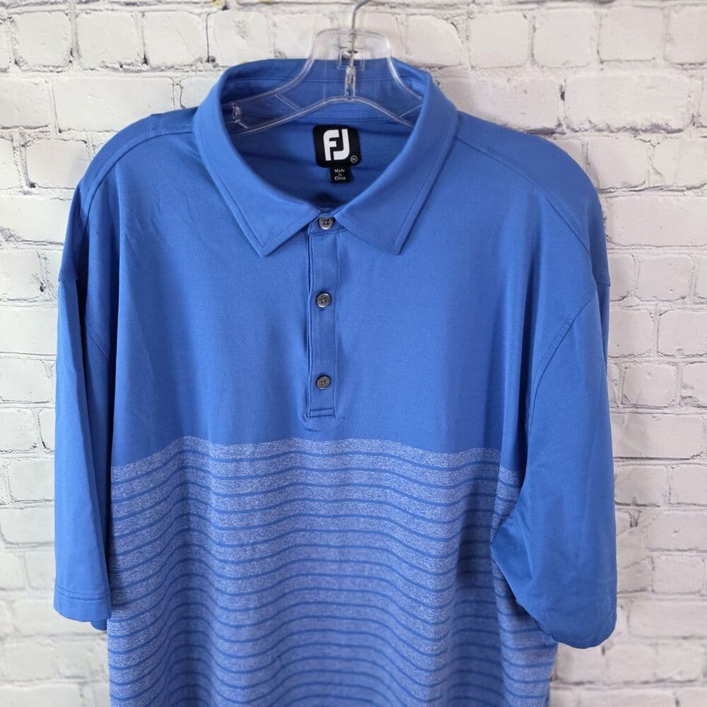 Footjoy 2022 Diamond Cup Men's XL Blue Striped Preformance S/S Polo Shirt - Thumbnail 2