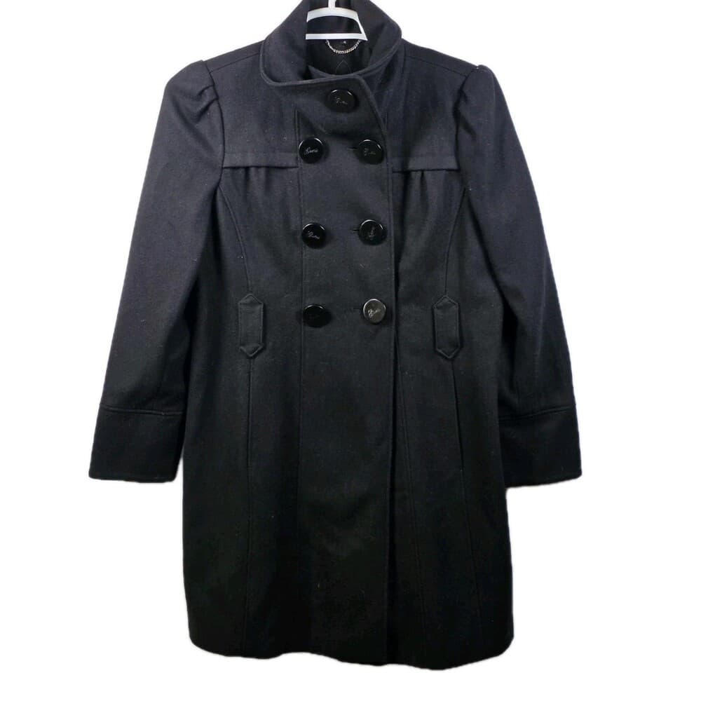 VTG Guess Women's XL Classic Military Style Black Wool Blend Coat - Thumbnail 12