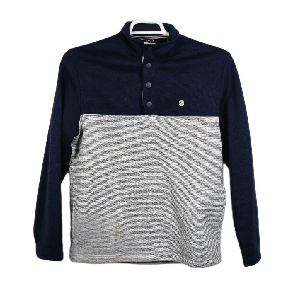 IZOD Men's Small Blue & Gray‎ Mock Neck Fleece Sweater - Thumbnail 8