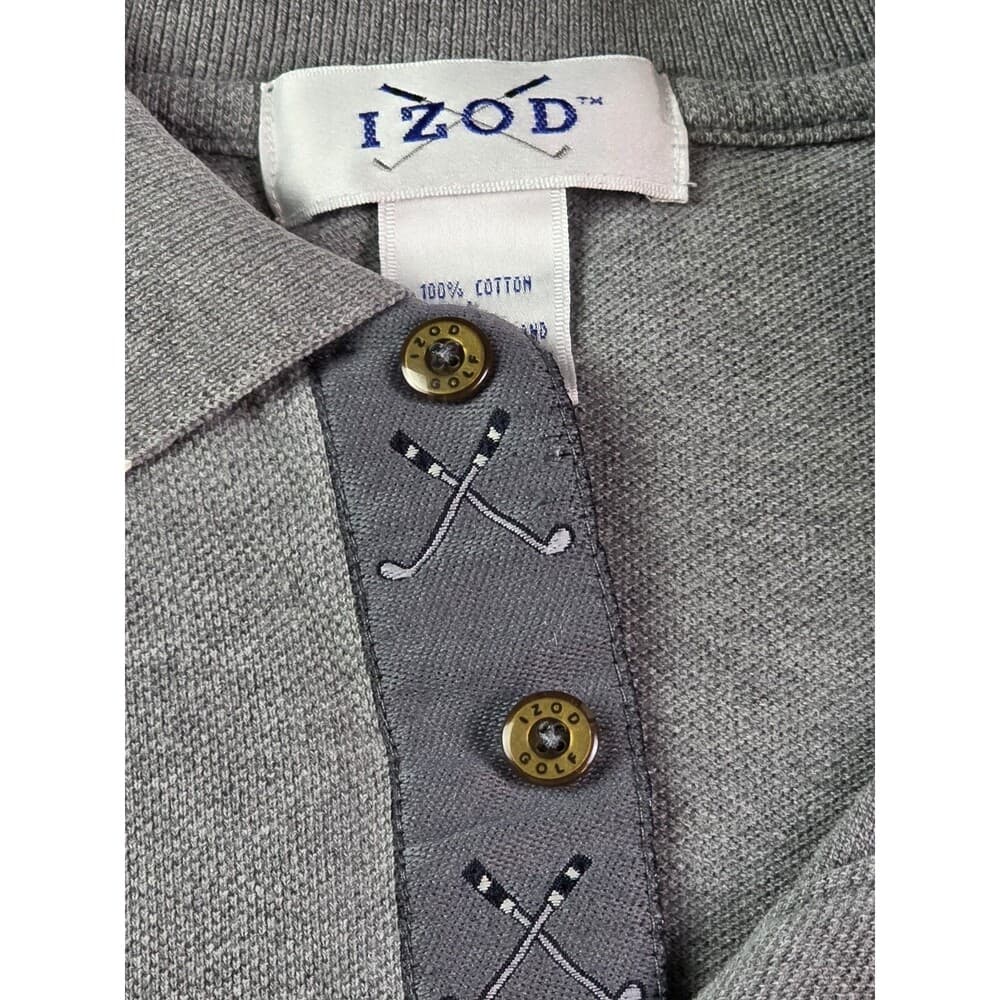 Izod Polo Mens Large Gray Short Sleeve Shirt‎ Golf Clubs Embroidery - Thumbnail 3