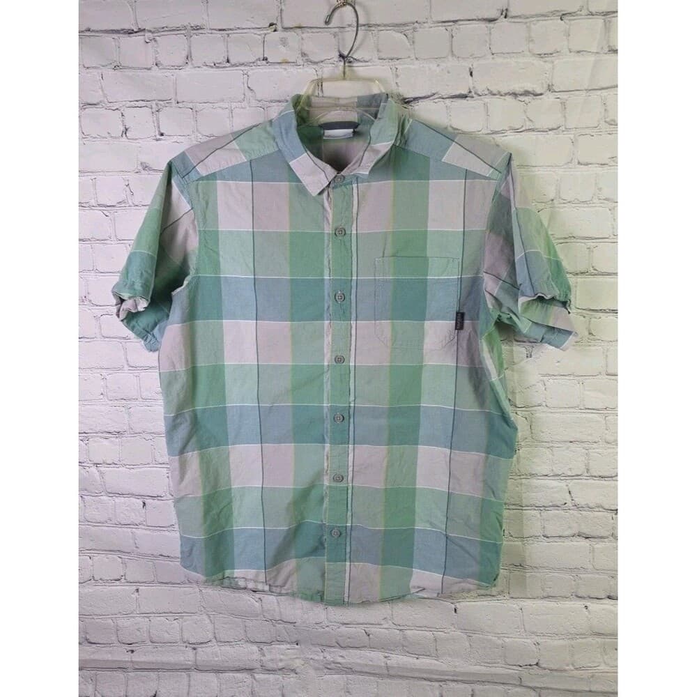 Columbia Shirt Men's Medium Green Grey Windowpane Plaid S/S Button Up Shirt - Thumbnail 10