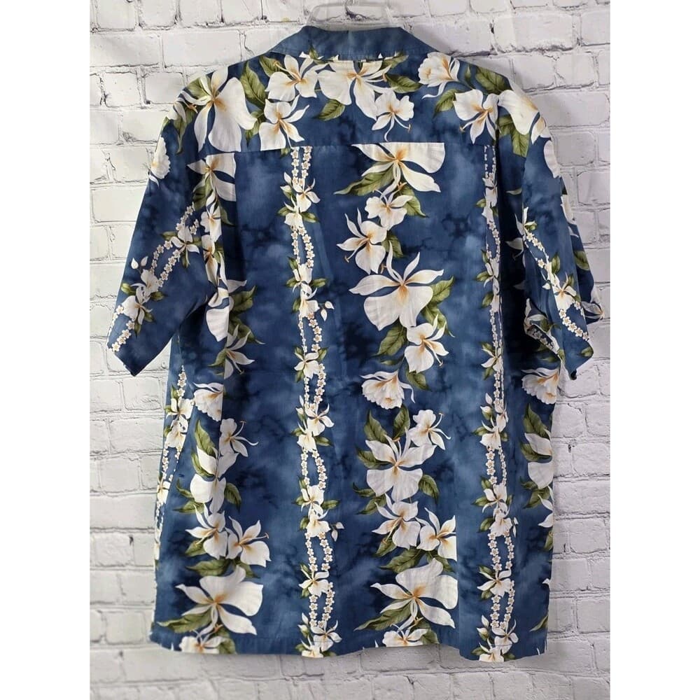 Jade Fashions Men's Large Hawaiian Tan and Blue S/S Button Down Shirt - Thumbnail 5