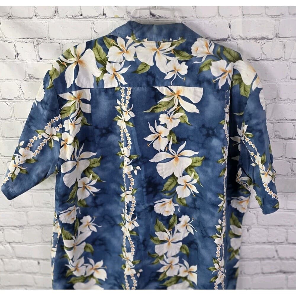 Jade Fashions Men's Large Hawaiian Tan and Blue S/S Button Down Shirt - Thumbnail 6