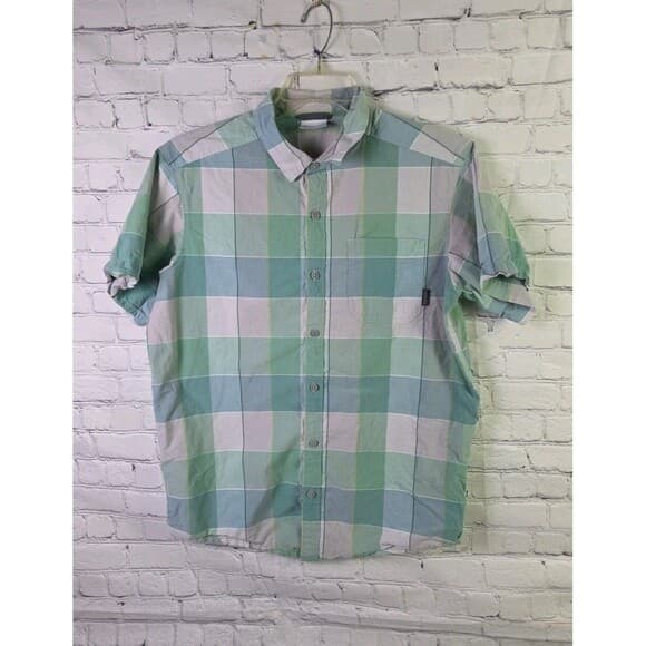 Columbia Shirt Men's Medium Green Grey Windowpane Plaid S/S Button Up Shirt - Thumbnail 11