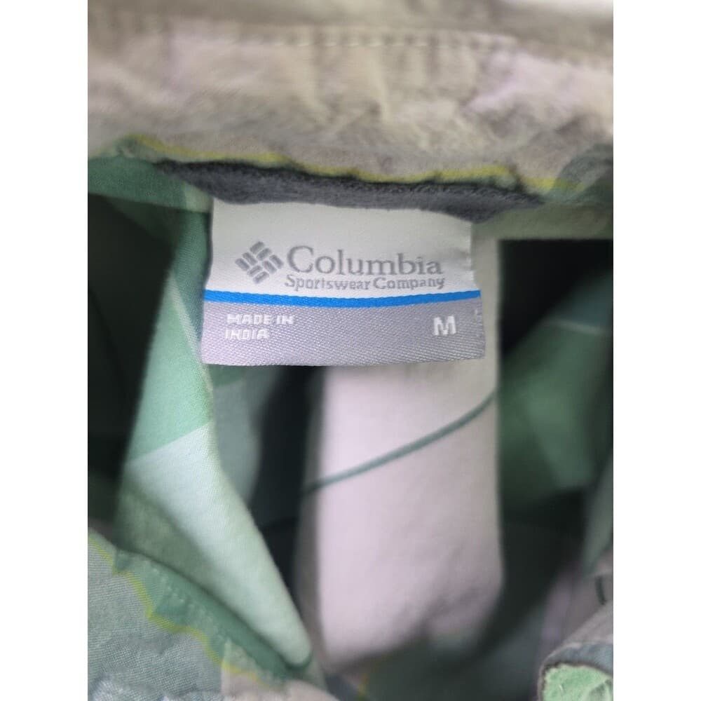 Columbia Shirt Men's Medium Green Grey Windowpane Plaid S/S Button Up Shirt - Thumbnail 2