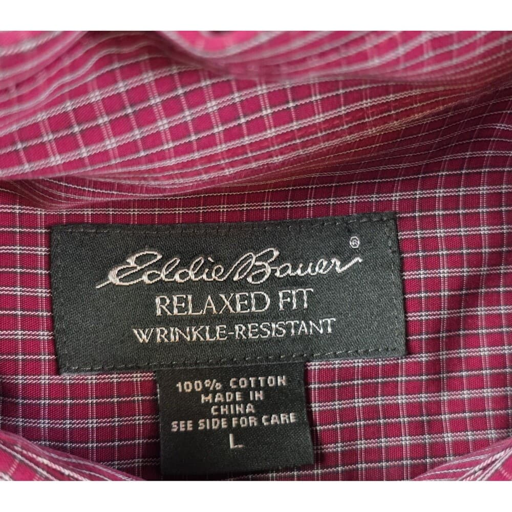 Eddie Bauer Men's Large Red Plaid Relax Fit Long Sleeve‎ Shirt - Thumbnail 2