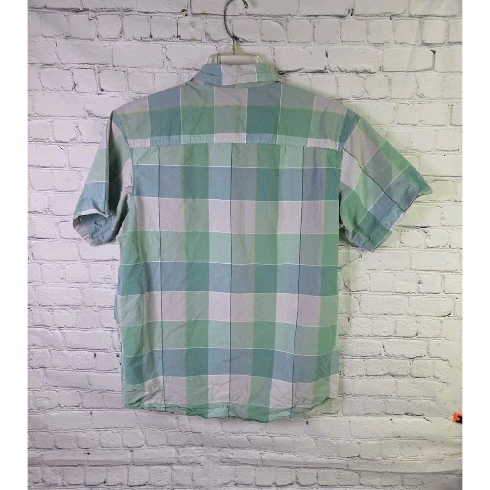 Columbia Shirt Men's Medium Green Grey Windowpane Plaid S/S Button Up Shirt - Thumbnail 5