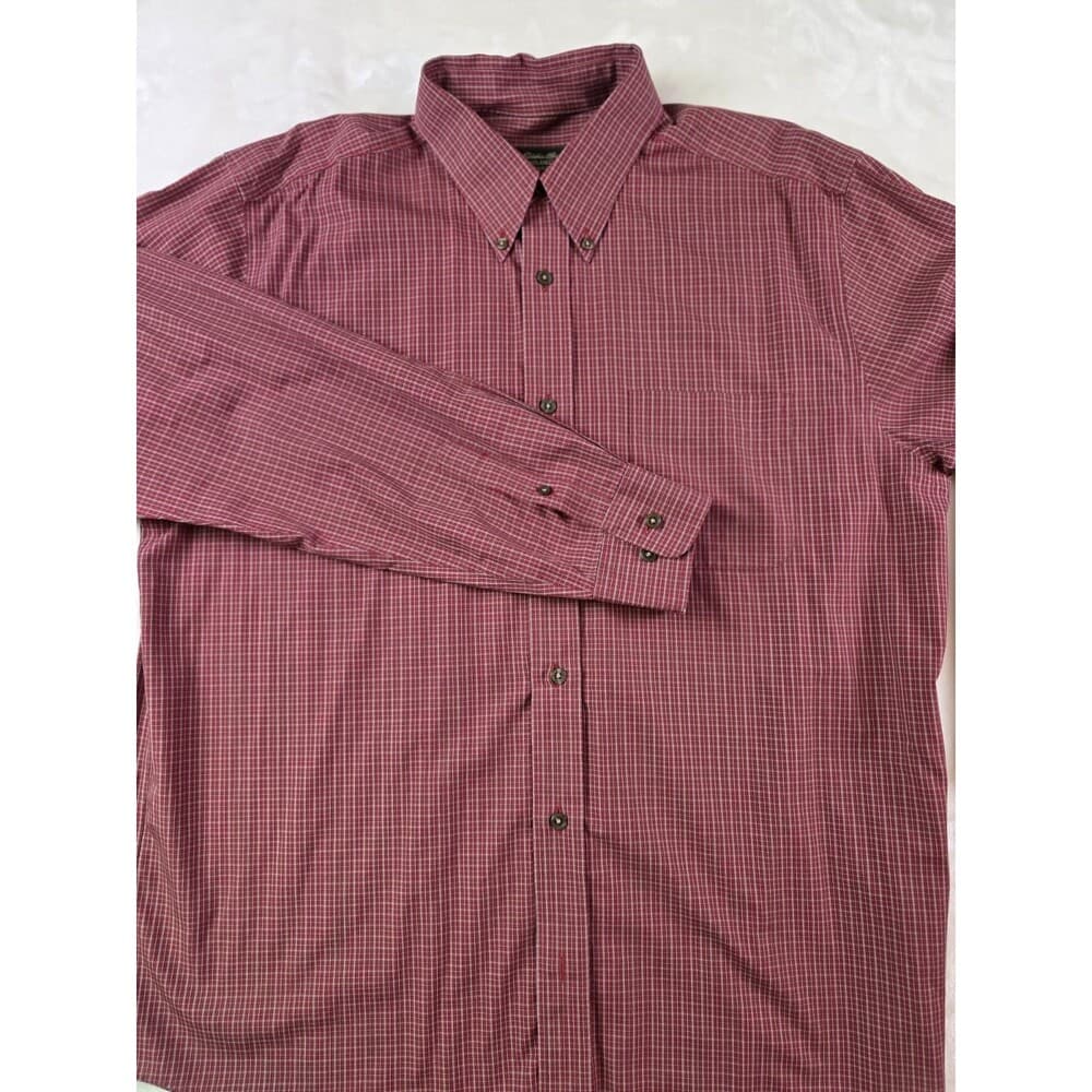 Eddie Bauer Men's Large Red Plaid Relax Fit Long Sleeve‎ Shirt - Thumbnail 6