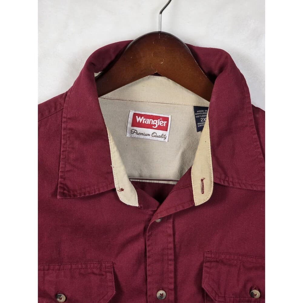 Wrangler Shirt Mens XXL Red Button Up Short‎ Sleeve Premium Quality - Thumbnail 2