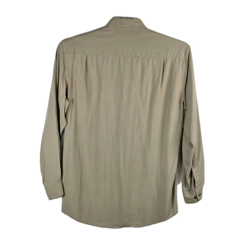 Calvin Klein Men's Medium 100% Silk Tan Long Sleeve Shirt - Thumbnail 4