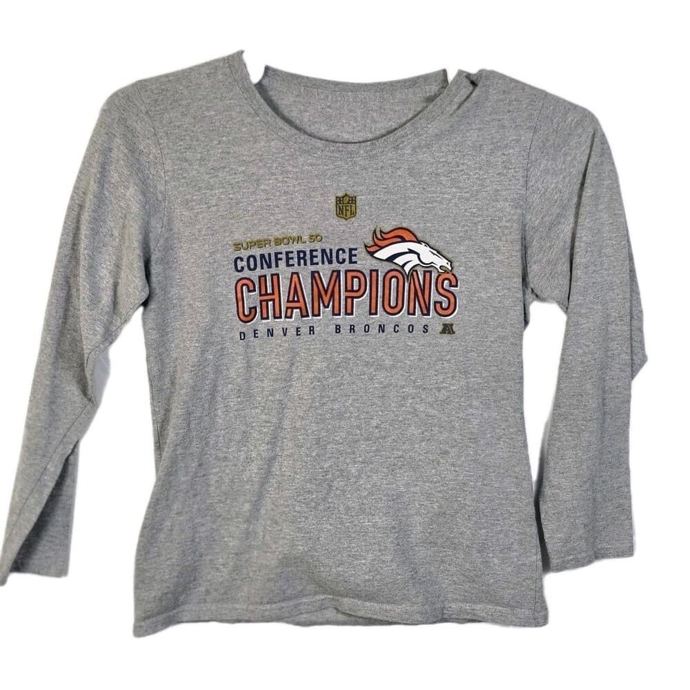 NFL Team Apparel Youth Small Gray Denver Broncos Super Bowl Conference Champions - Thumbnail 6