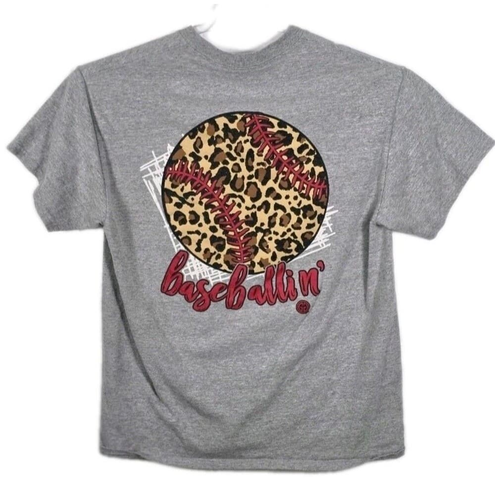 Girlie Girl Originals Medium Gray "Leopard Baseballin" T-Shirt * Missing‎ Tag * - Thumbnail 4
