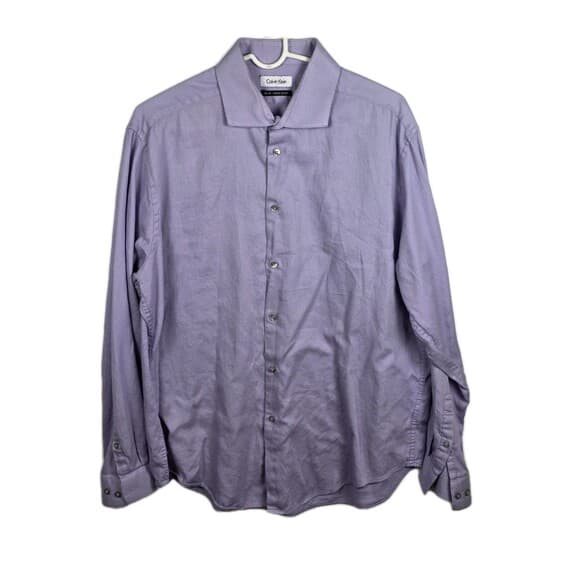Calvin Klein Mens 17.5 Slim‎ Fit Purple Long Sleeve Button Up Shirt - Thumbnail 9