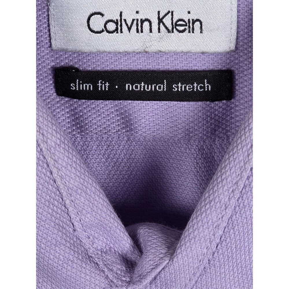 Calvin Klein Mens 17.5 Slim‎ Fit Purple Long Sleeve Button Up Shirt - Thumbnail 2