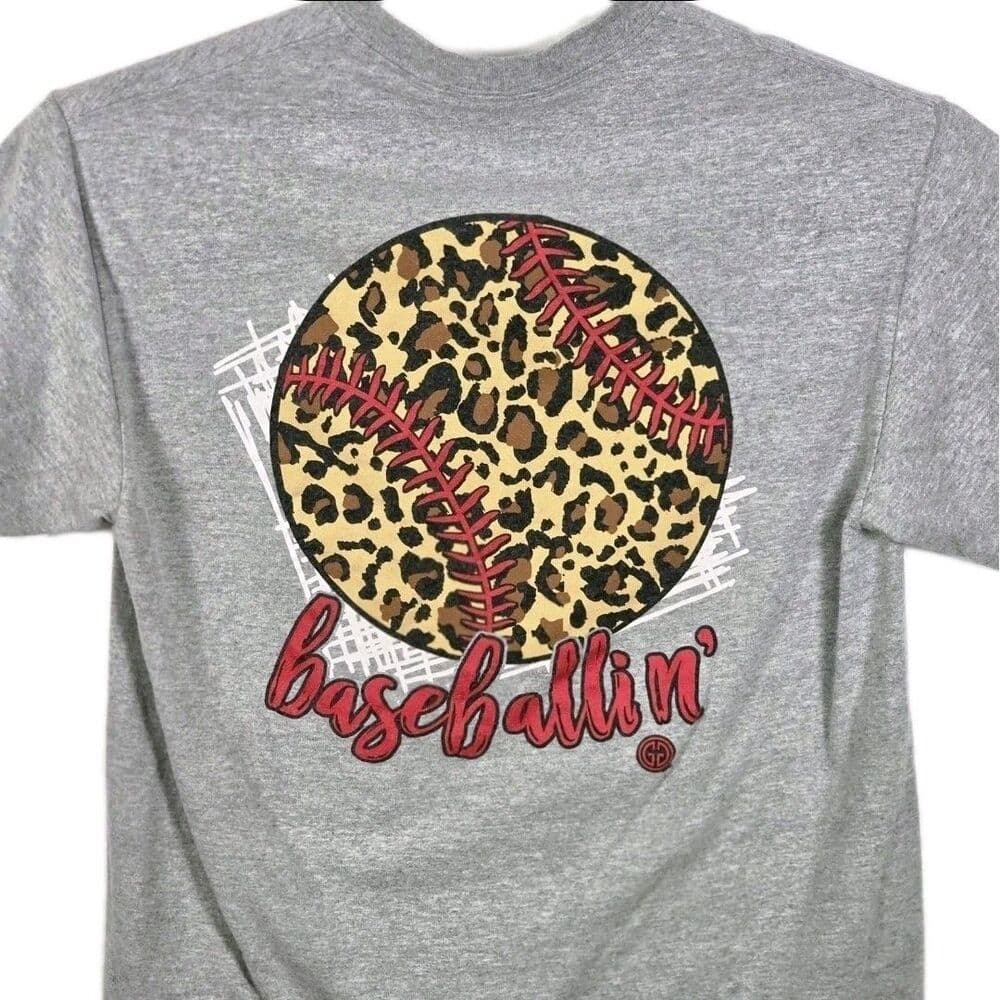 Girlie Girl Originals Medium Gray "Leopard Baseballin" T-Shirt * Missing‎ Tag * - Thumbnail 3