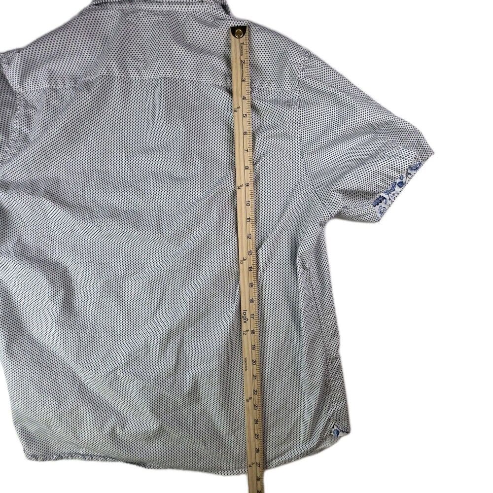 Denim &‎ Flower Men's XL White with Blue Flower Pattern Short Sleeve Shirt - Thumbnail 9