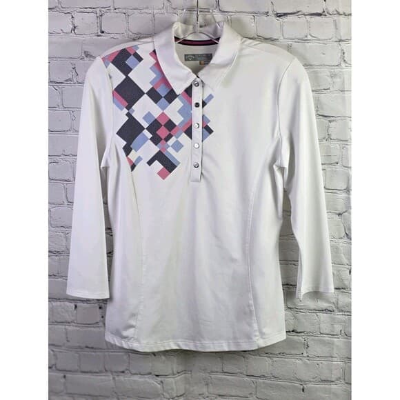Callaway Adult Small White Geometric Opti Dri Stretch S/S Polo Shirt - Thumbnail 8