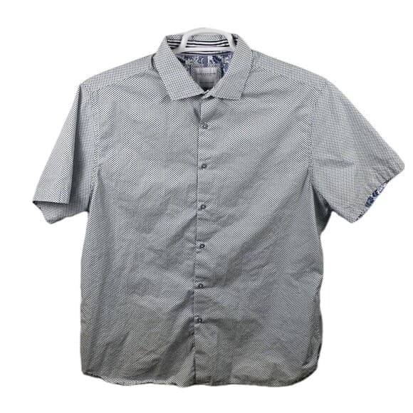 Denim &‎ Flower Men's XL White with Blue Flower Pattern Short Sleeve Shirt - Thumbnail 11