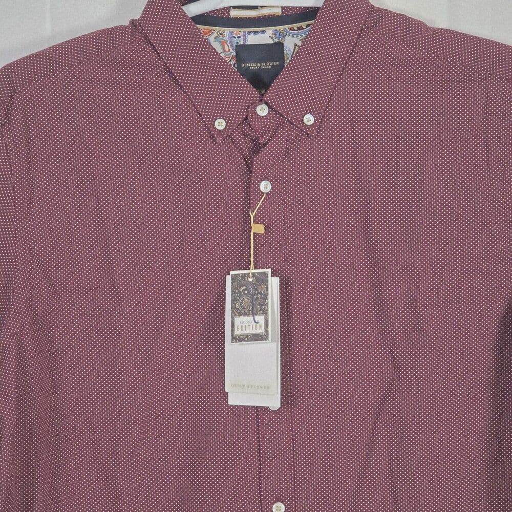 Denim & Flower Men’s XL Maroon Red Polka Dot Long Sleeve Button Up Shirt NWT - Thumbnail 7
