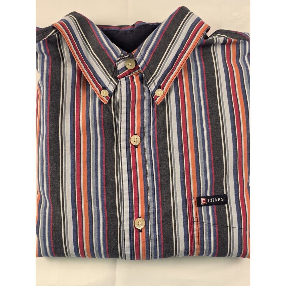 Chaps Mens Medium Multicolored‎ Striped Long Sleeve Button Down Shirt - Thumbnail 8
