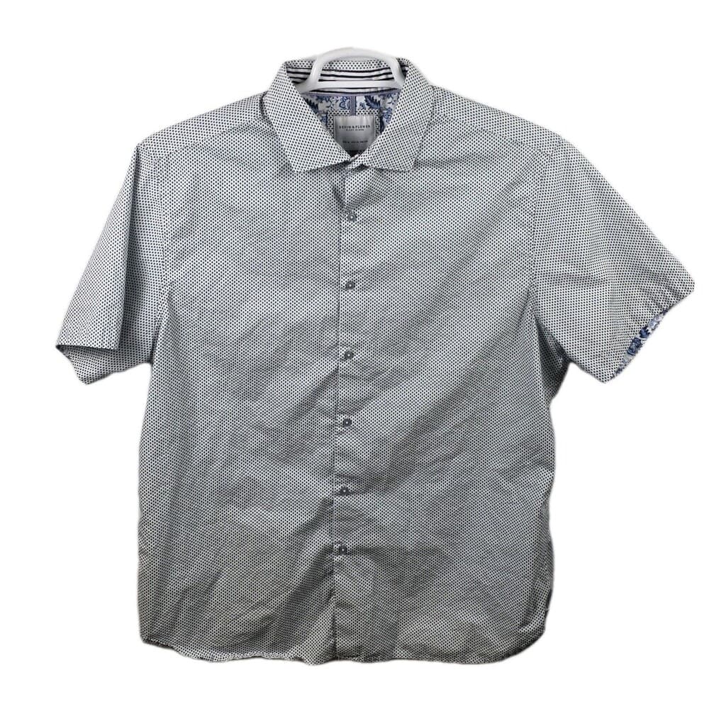 Denim &‎ Flower Men's XL White with Blue Flower Pattern Short Sleeve Shirt - Thumbnail 10
