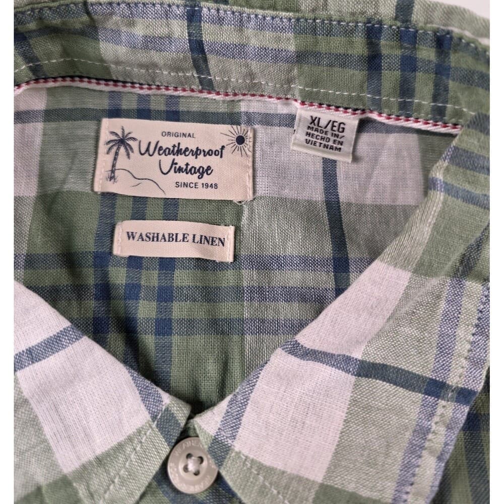 Weatherproof Vintage Washable Linen Mens XL‎ Green Button Down Shirt - Thumbnail 2