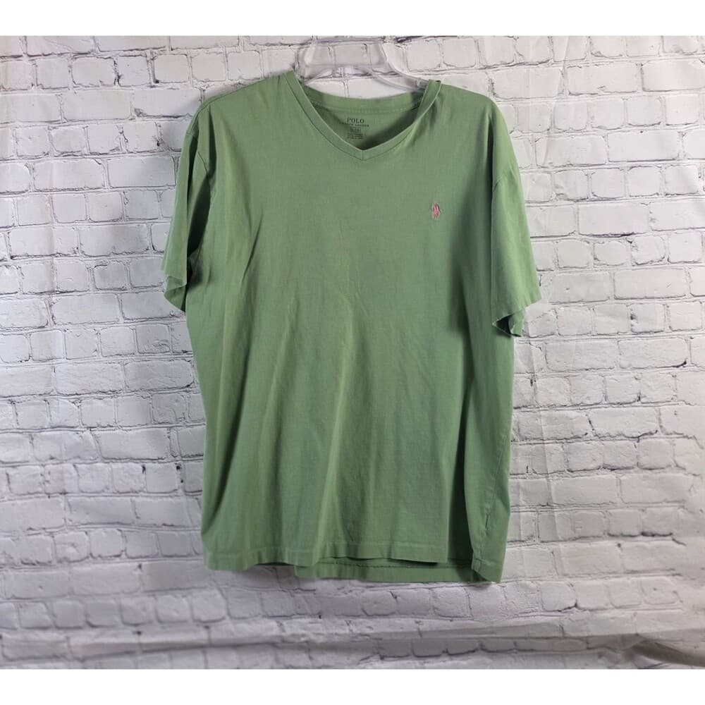 Polo Ralph Lauren Men's Large Green V Neck Short Sleeve Shirt - Thumbnail 9