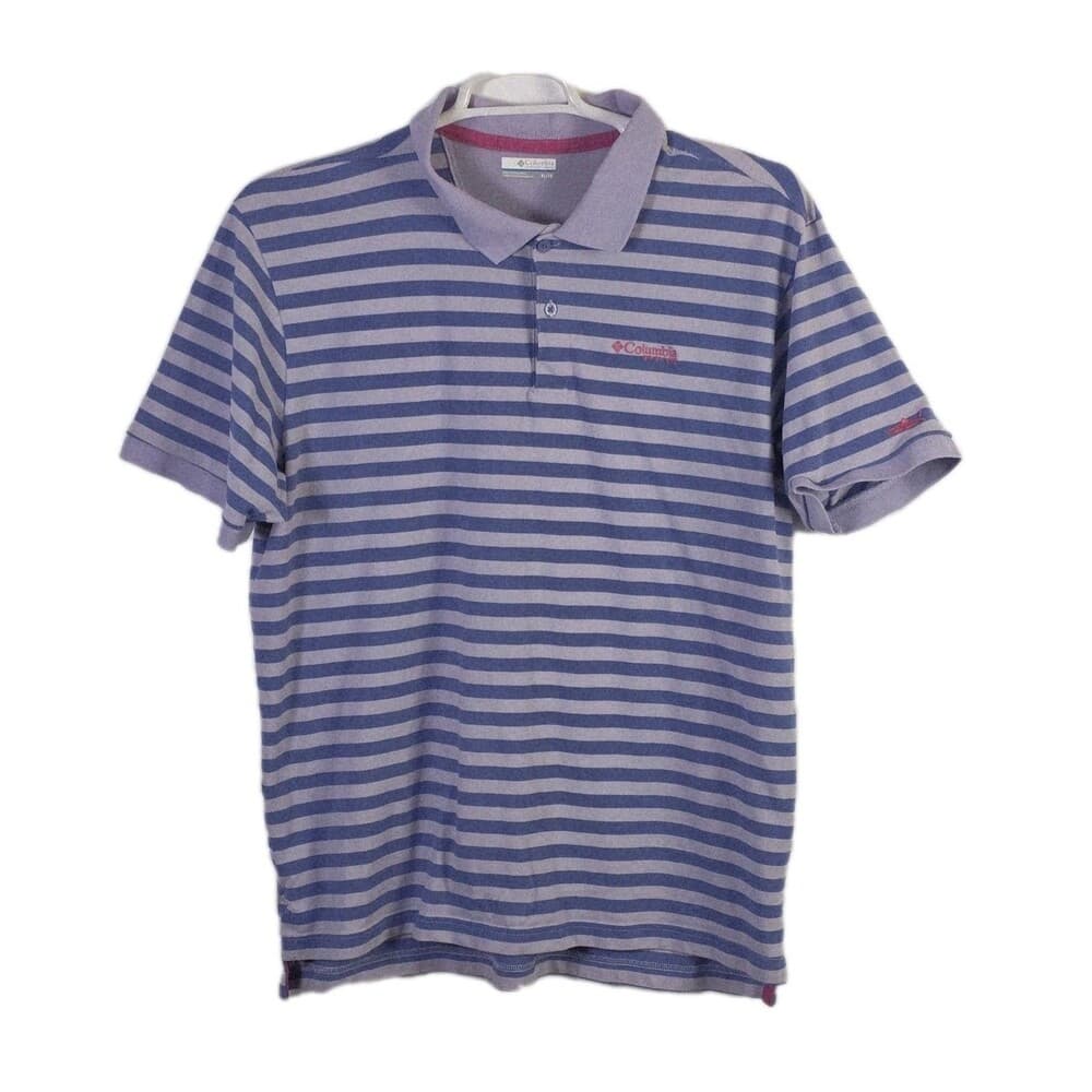 Columbia PFG Men's XL Purple Striped Super Bone Fish Pique Polo Shirt - Thumbnail 15