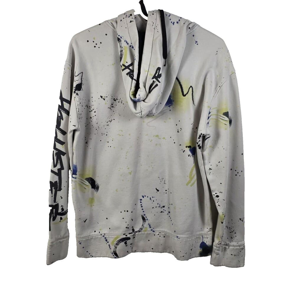 Hollister Men's Medium White Paint Splatter Streetwear Hoodie - Thumbnail 5