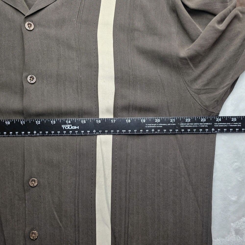 Island Shores 100% Silk Men's Large Brown Cuban Short Sleeve Shirt - Thumbnail 7