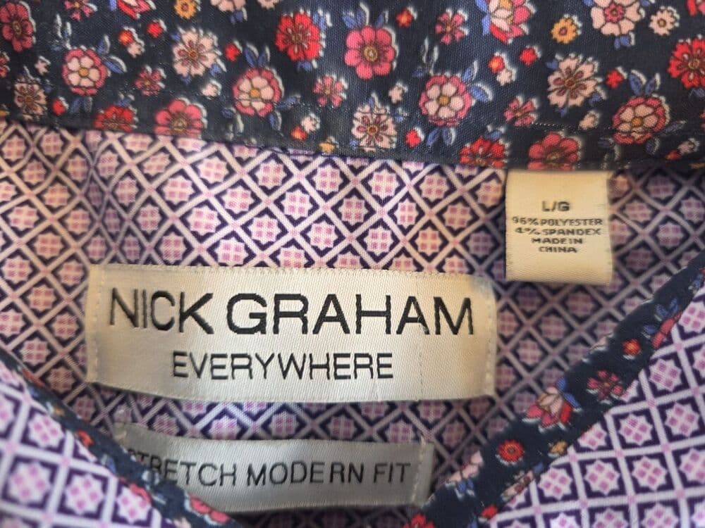 Nick Graham Men's Large Lavender Geometric Everwhere S/S Button Up Shirt - Thumbnail 4