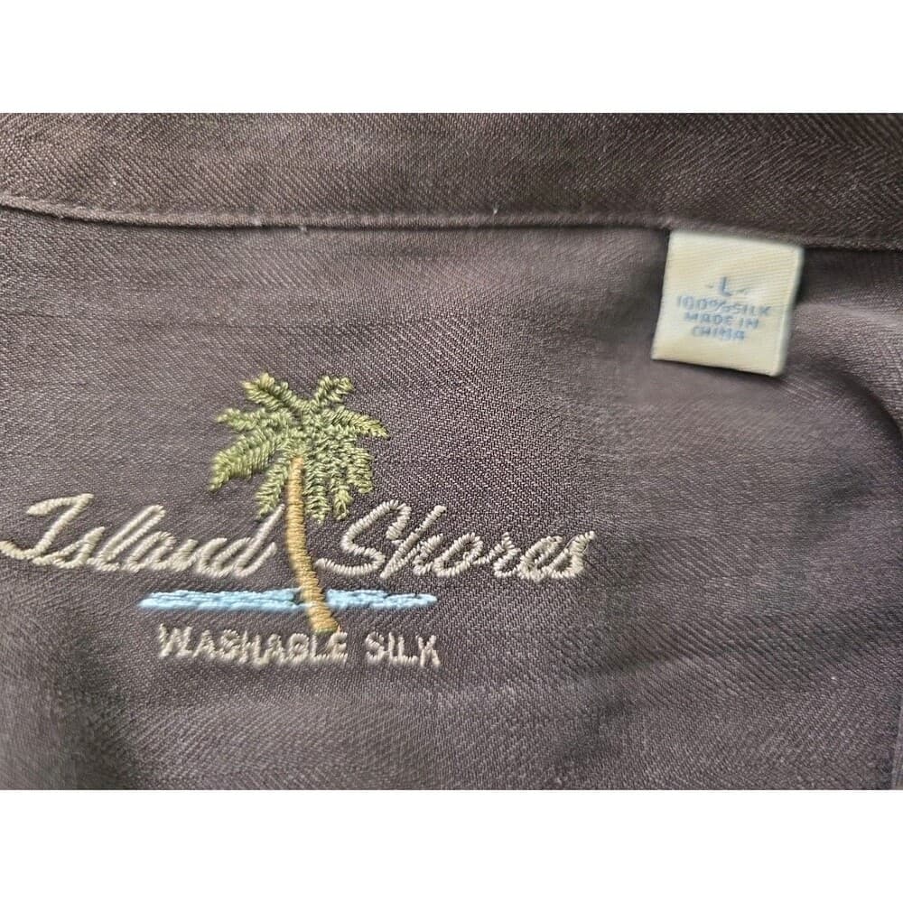 Island Shores 100% Silk Men's Large Brown Cuban Short Sleeve Shirt - Thumbnail 2