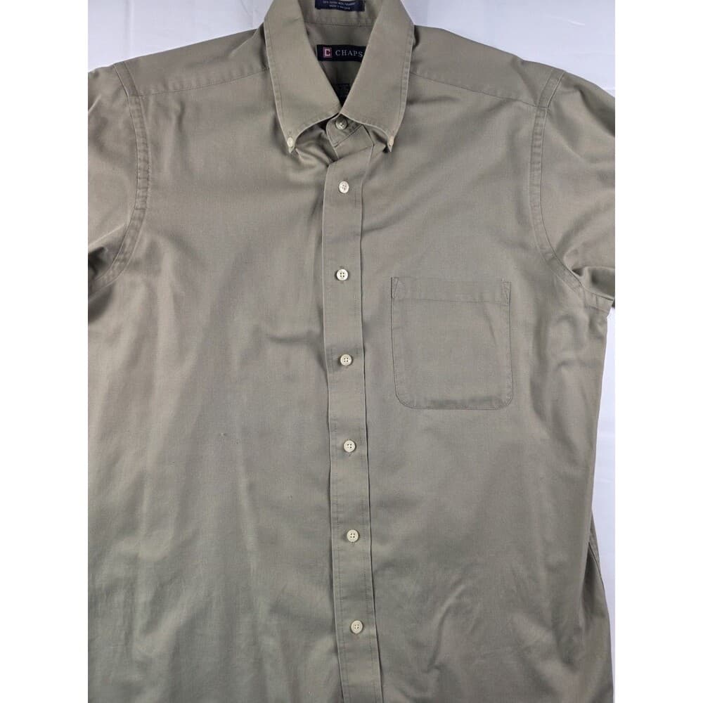 Chaps Mens Dress Shirt Size 15-15 1/2, 32/33 Medium Olive‎ Long Sleeve Shirt - Thumbnail 2