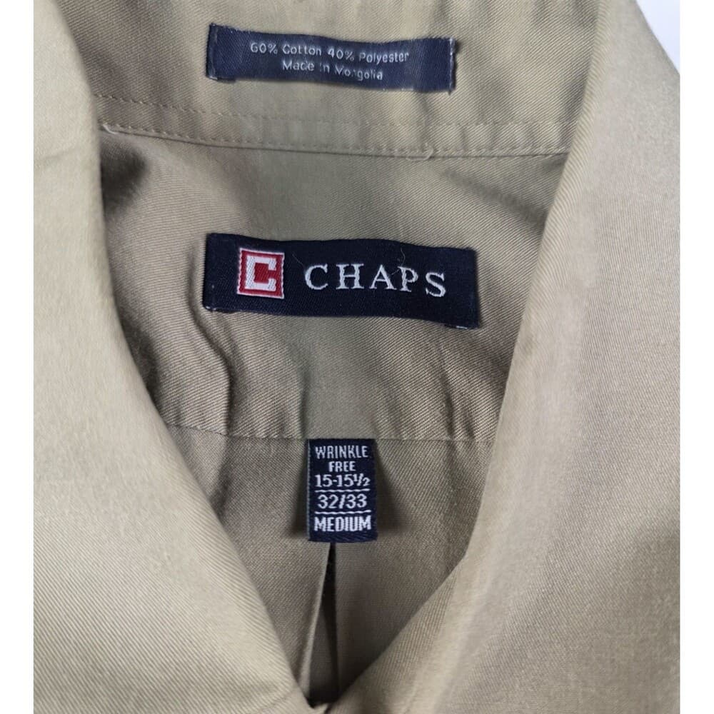 Chaps Mens Dress Shirt Size 15-15 1/2, 32/33 Medium Olive‎ Long Sleeve Shirt - Thumbnail 3