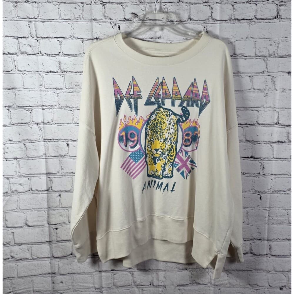 Def Leppard Women's XL Beige 80s Rock Concert Sweatshirt - Thumbnail 7