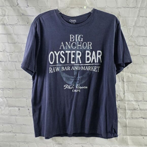 Chap Men's Large Blue " Oyster Bar "l Graphic Print Short Sleeve T-Shirt - Thumbnail 9