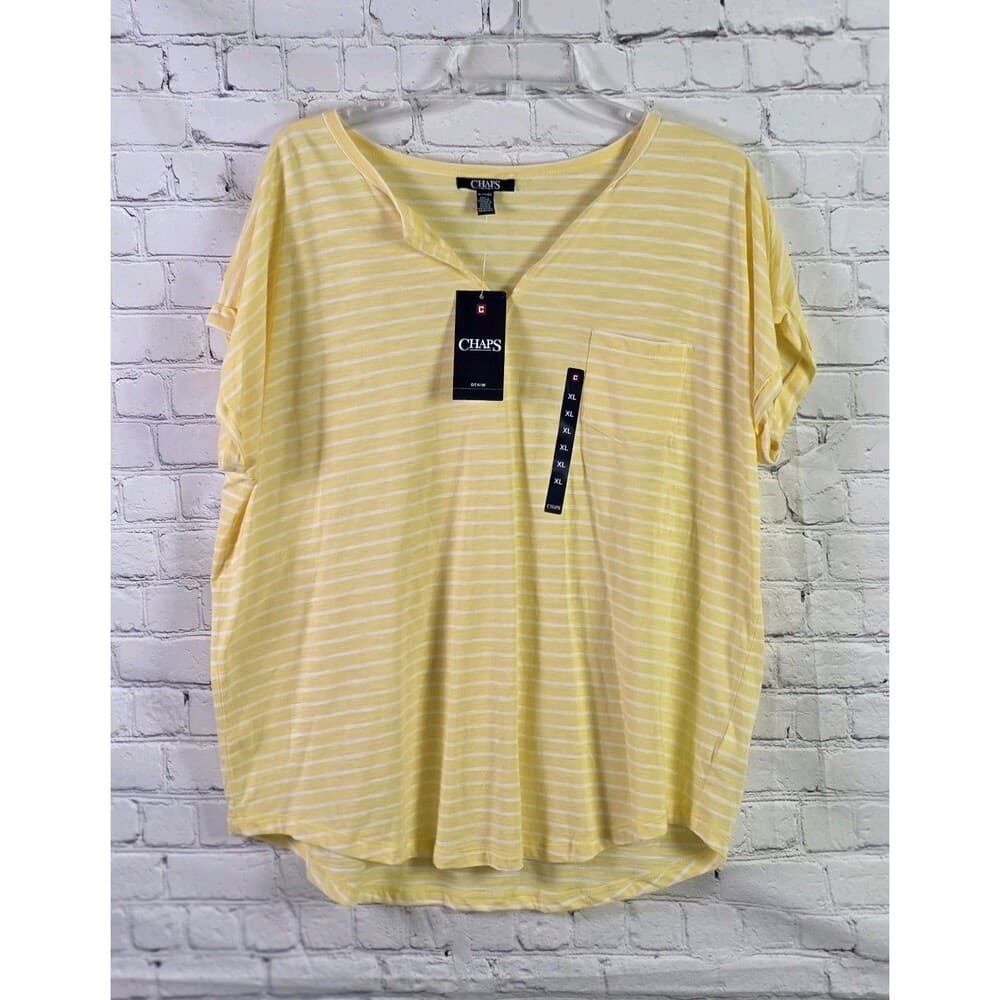 Chaps Women's XL Yellow & White Striped Nautica Short Sleeve Shirt - Thumbnail 7