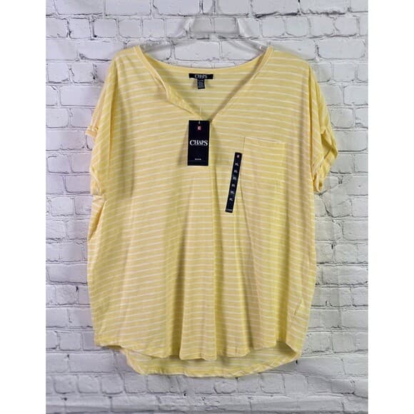 Chaps Women's XL Yellow & White Striped Nautica Short Sleeve Shirt - Thumbnail 8