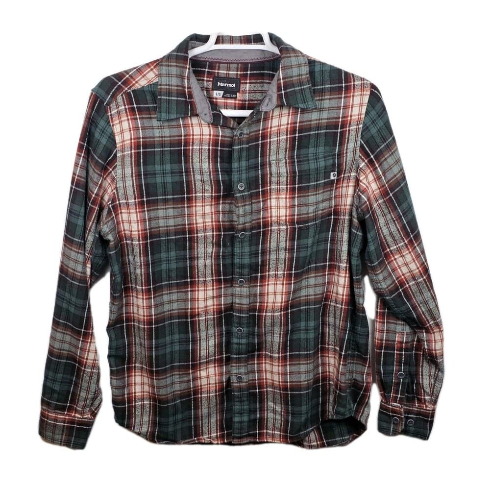 Marmot Men’s Large Green Plaid Flannel‎ Long Sleeve Button Up Shirt - Thumbnail 10