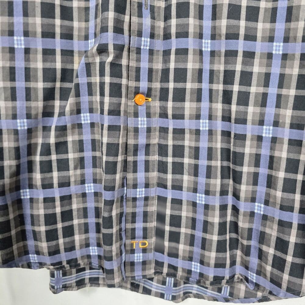 Thomas Dean‎ Large Navy Blue & Gray Plaid Long Sleeve Button Up Shirt - Thumbnail 3