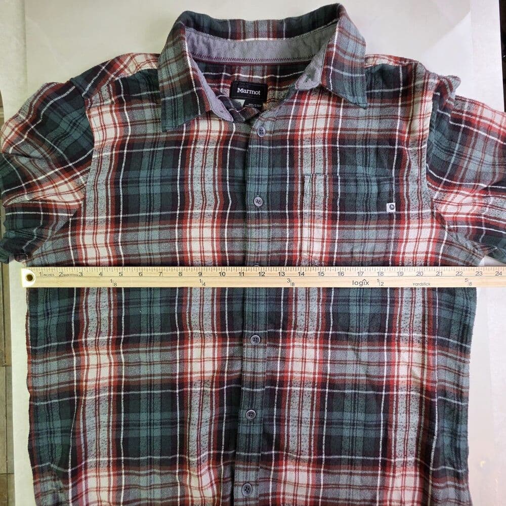 Marmot Men’s Large Green Plaid Flannel‎ Long Sleeve Button Up Shirt - Thumbnail 4